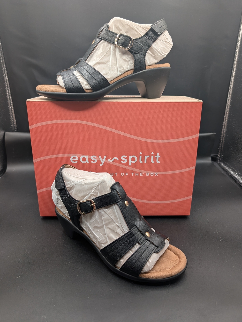 Easy Spirit Women's Black Leather Slingback Sandals